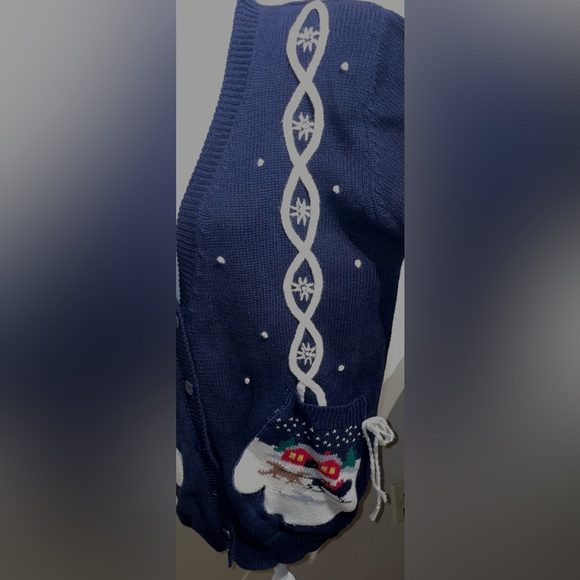 Susan Bristol Vintage 1992 Women’s NWT Size M Navy Christmas Sweater Cardigan - Picture 6 of 15